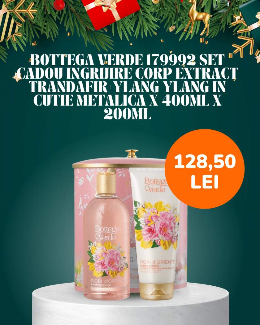 FIMPCOSBOV60 - BOTTEGA VERDE 179992 SET CADOU INGRIJIRE CORP EXTRACT TRANDAFIR+YLANG YLANG IN CUTIE METALICA X 400ML X 200ML